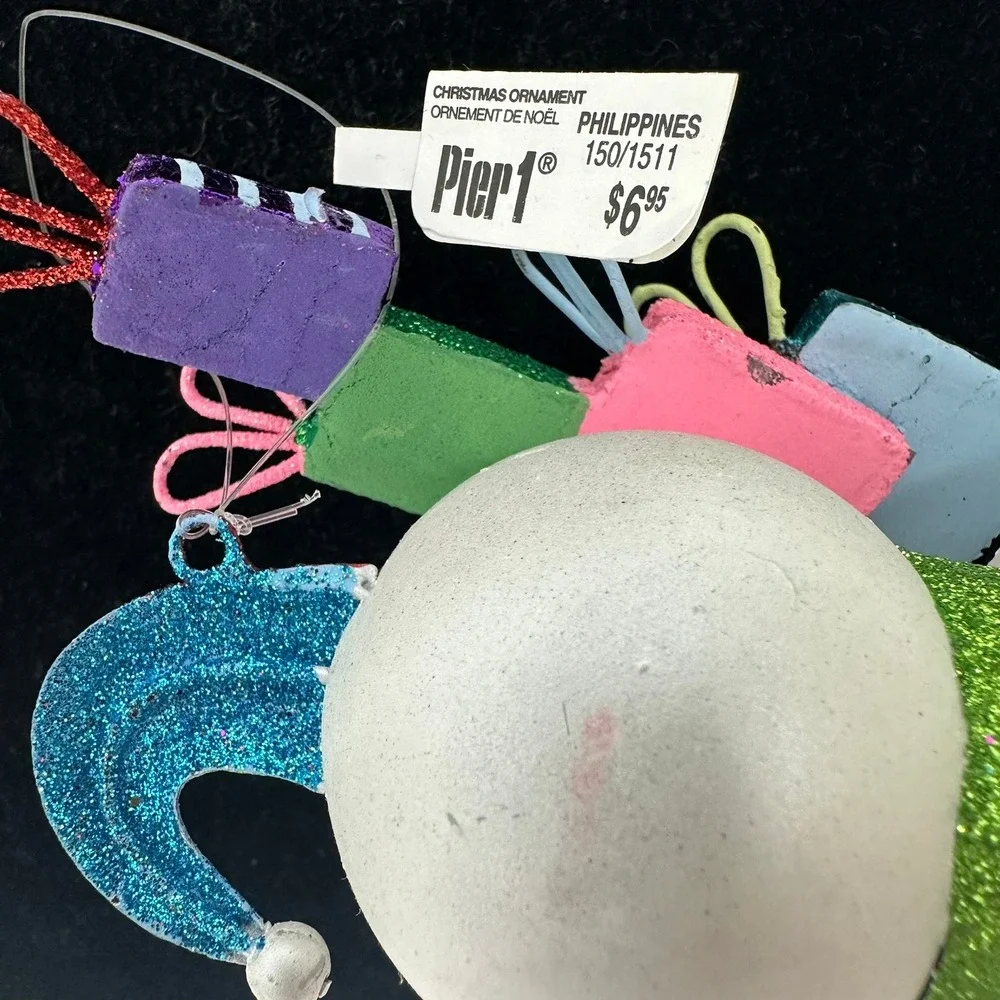 Pier 1 Ornament Unisex OS White Snowman Stacked Gifts Glitter Christmas Holiday